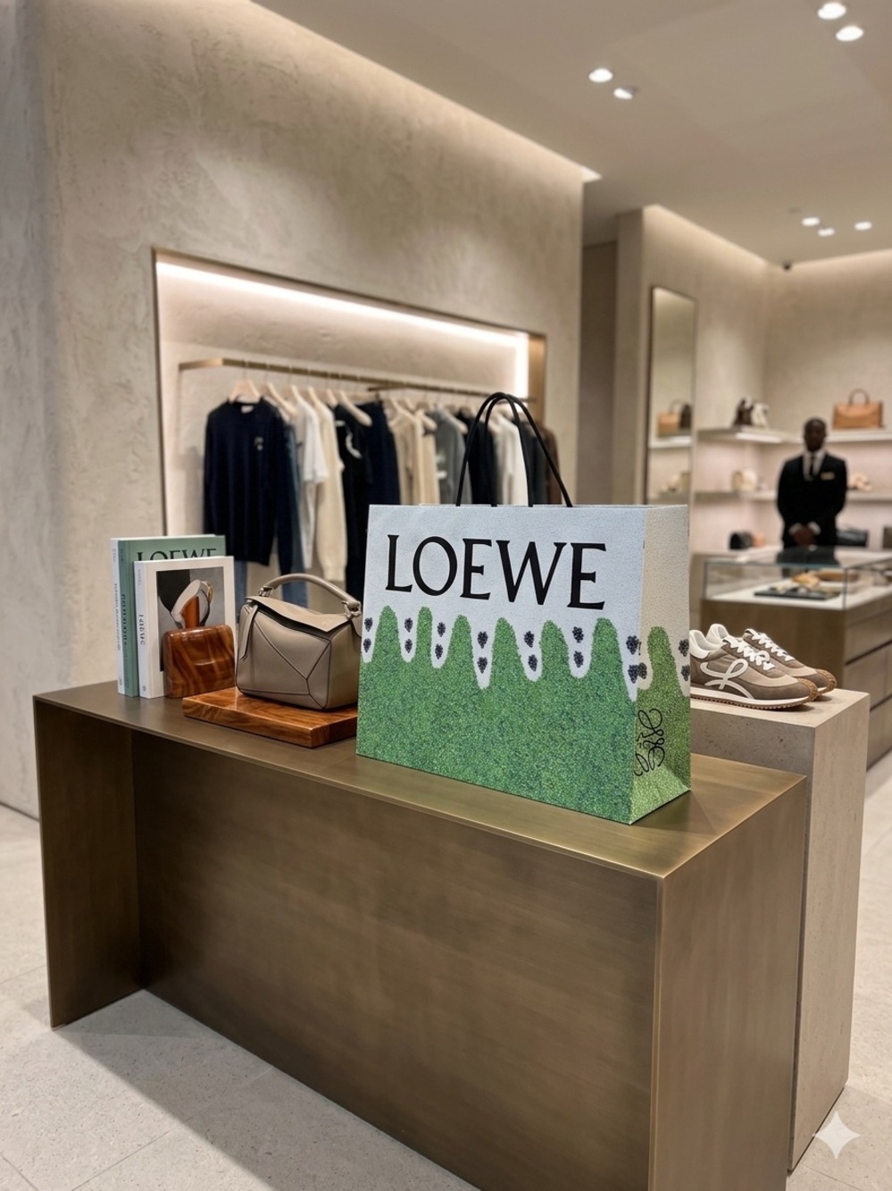 LOEWE Large Shopping Bag Green Beaded Print Luxury Gift 20"x16"x8" New Designer